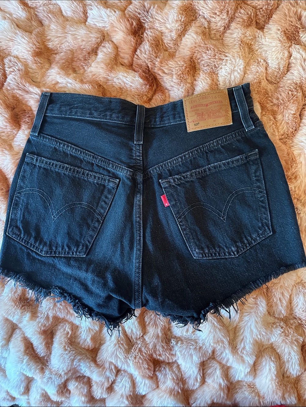 Levi's 501 Black Frayed Hem Denim Shorts